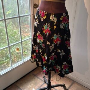Johnny Was skirt 8. Black with rose embroidery detail.